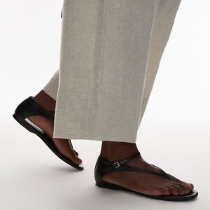 Mango Black Leather Mary-Jane Flats with Ankle Strap